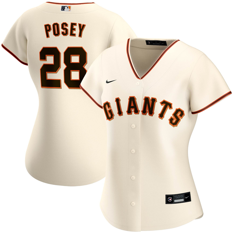 2020 MLB Women San Francisco Giants 28 Buster Posey Nike Cream Home 2020 Replica Player Jersey 1